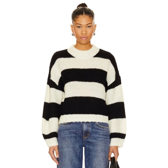 Rolla's Weekend Sweater Striped Chunky Knit Wool Mohair Blend Black White Small - Picture 1 of 7